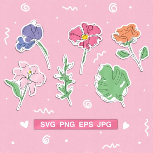 Flowers - One Line Art Clipart Stickers cover image.