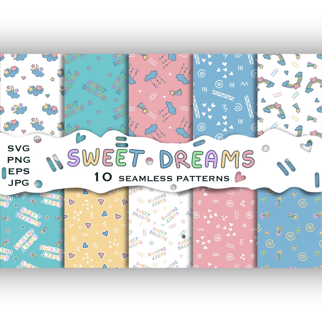 Baby Sweet Dreams Seamless Patterns Set main cover.
