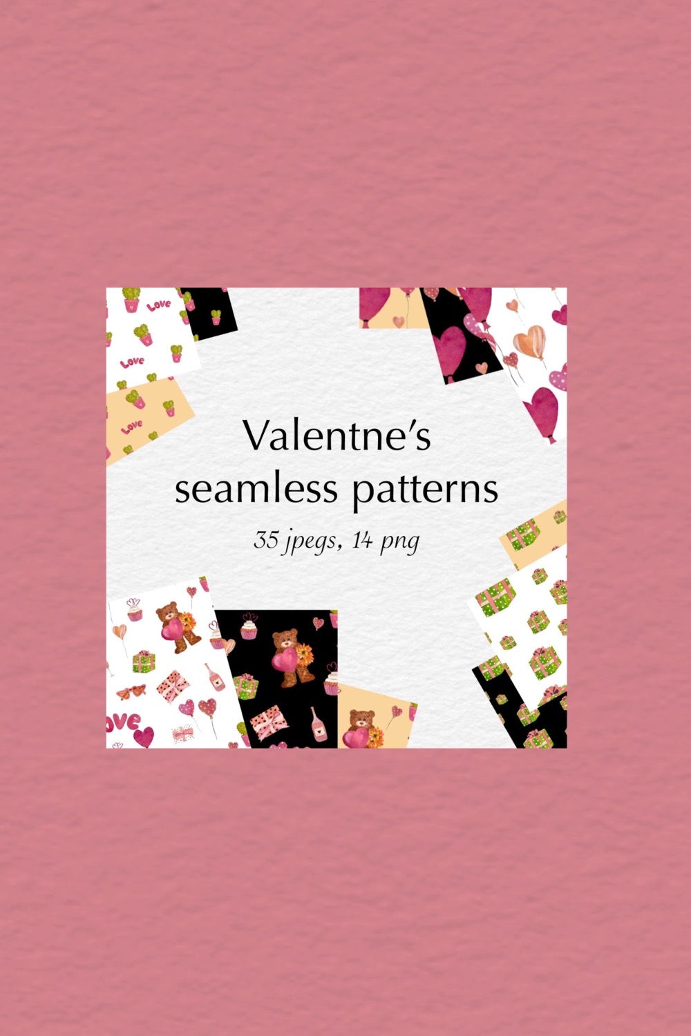 Valentine's Seamless Patterns Design pinterest image.