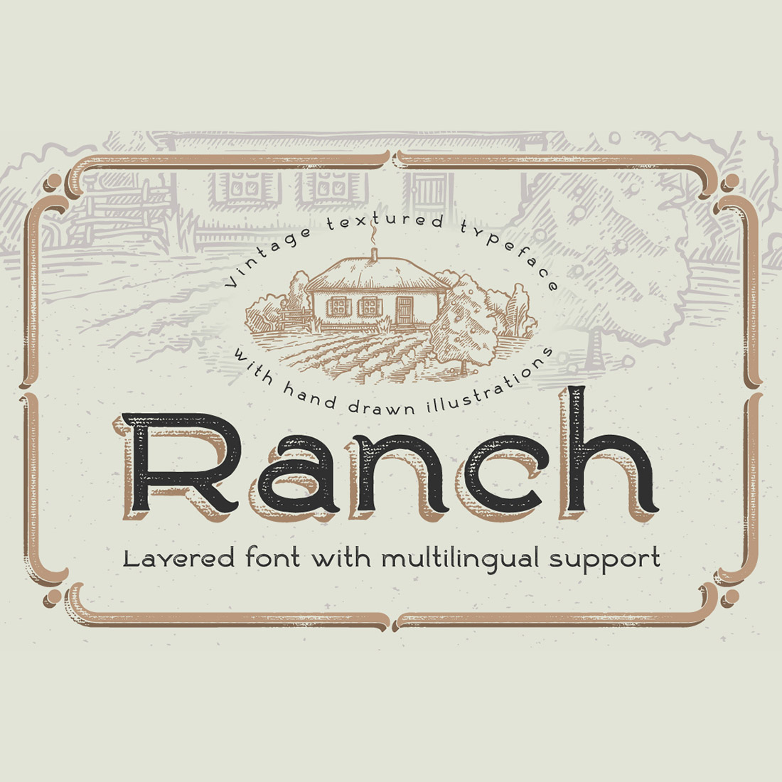 Ranch Vintage Typeface Font and Illustrations cover image.