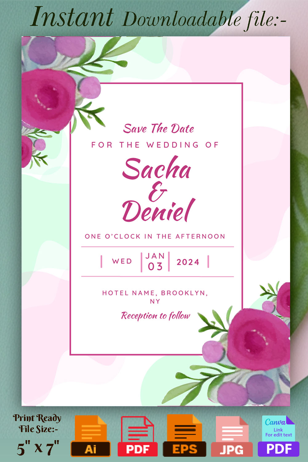 Invitation Floral Card & Background for Wedding and Birthday - pinterest image preview.