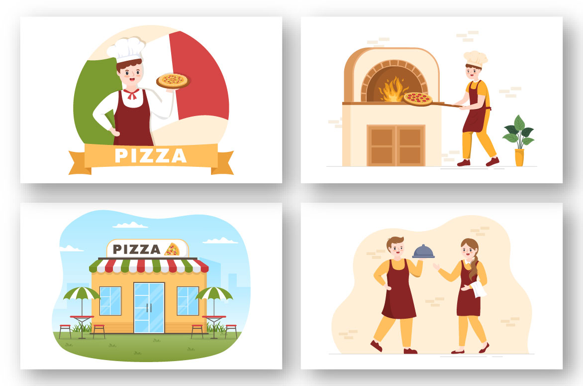 A pack of beautiful images of Italian pizzerias.