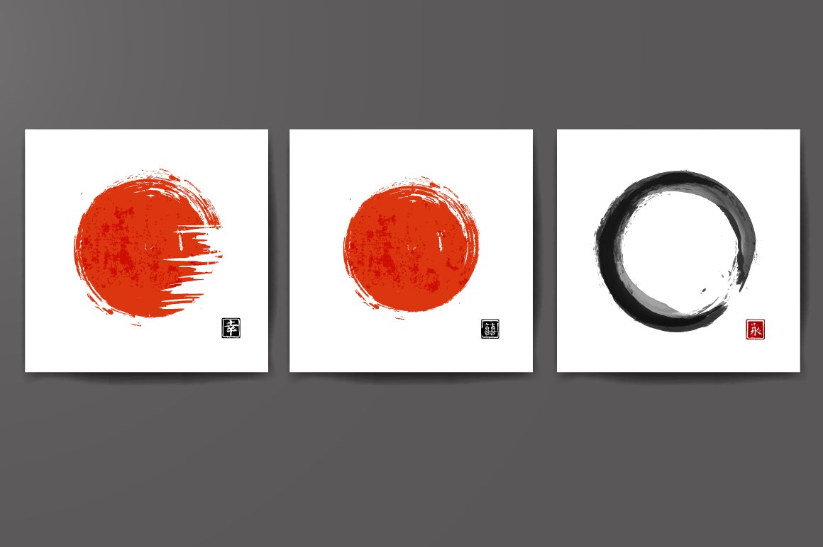 Watercolor rounds in Japanese style.