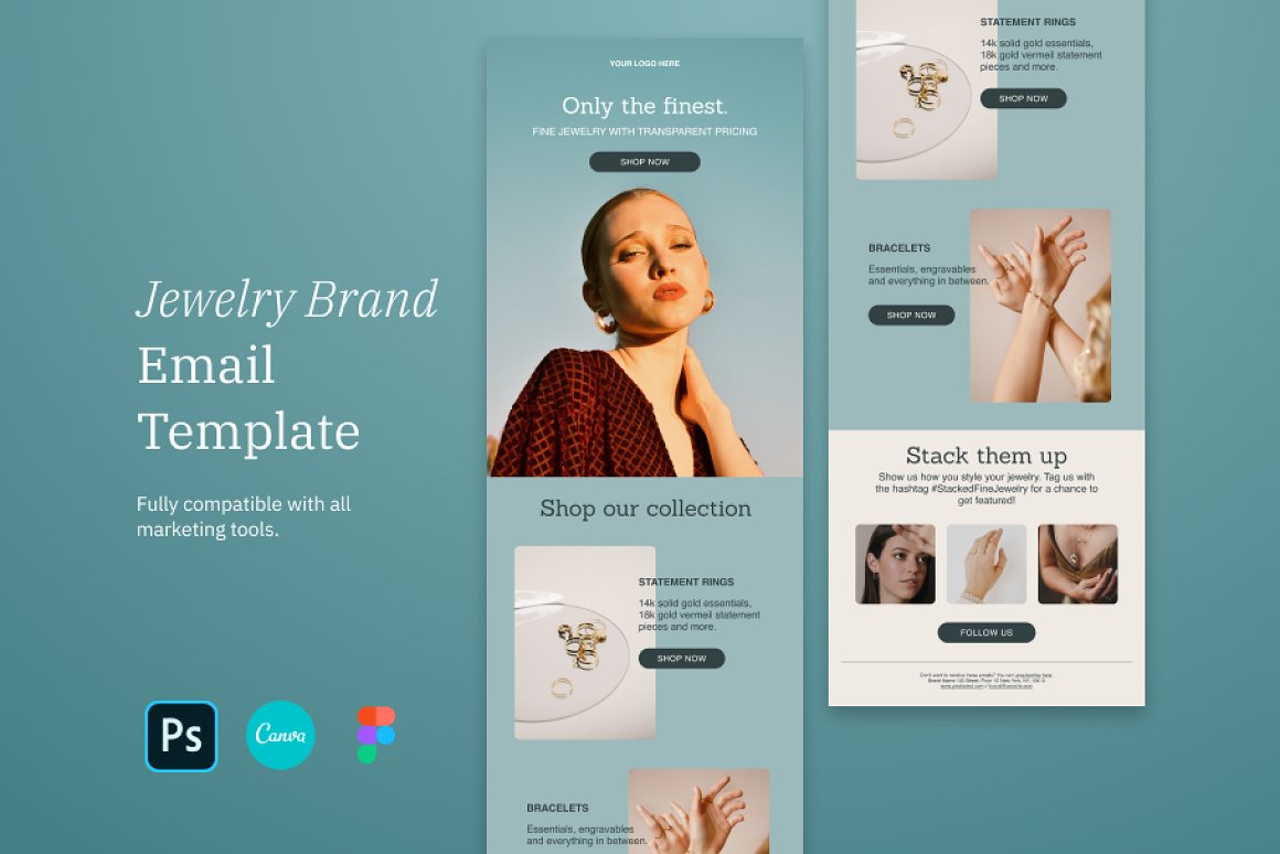Images of adorable jewelry brand email design template.
