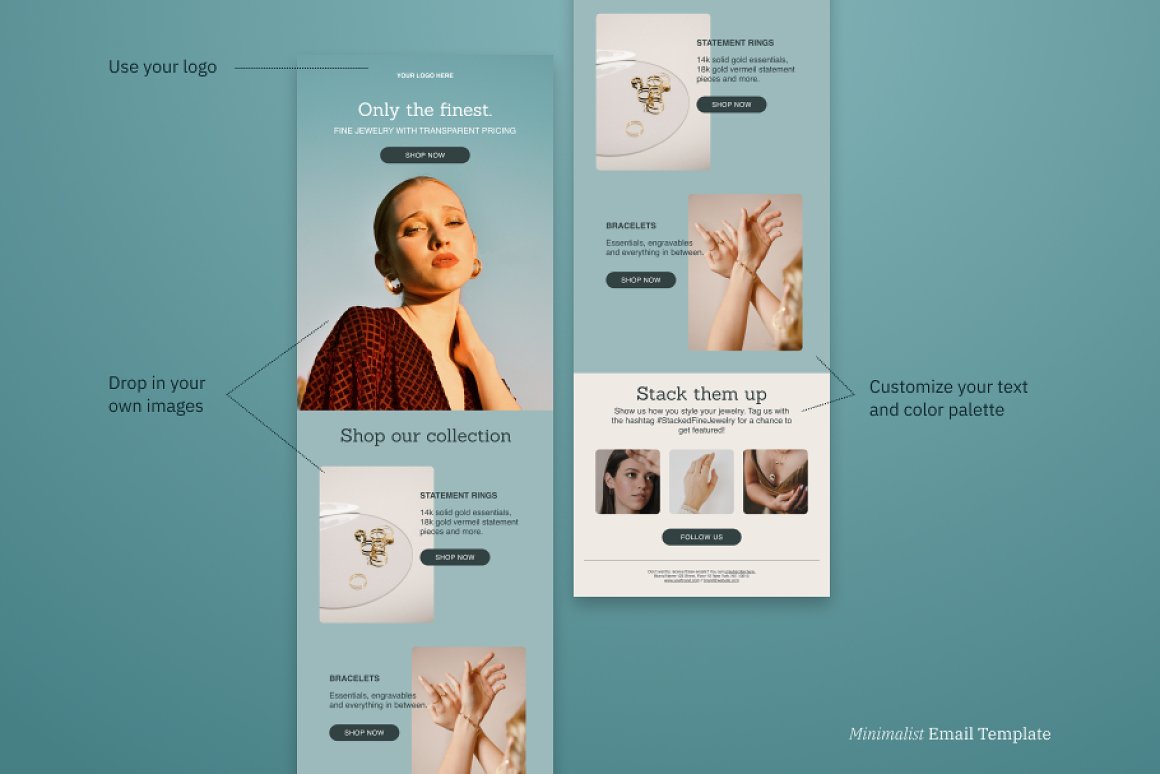 Images with description of cute jewelry brand email design template.