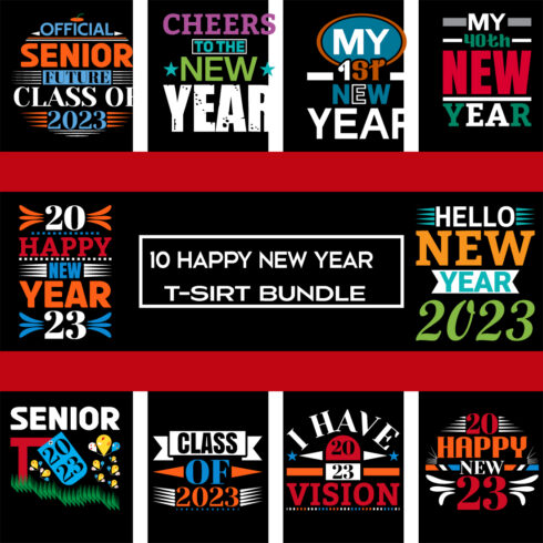 Collection of images for prints on T-shirts on the New Year Theme.