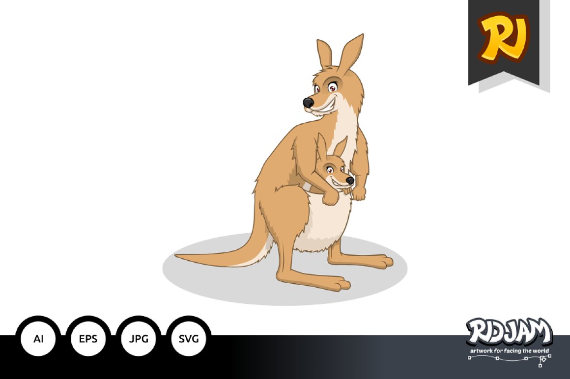 Funny cartoon kangaroo with the baby.