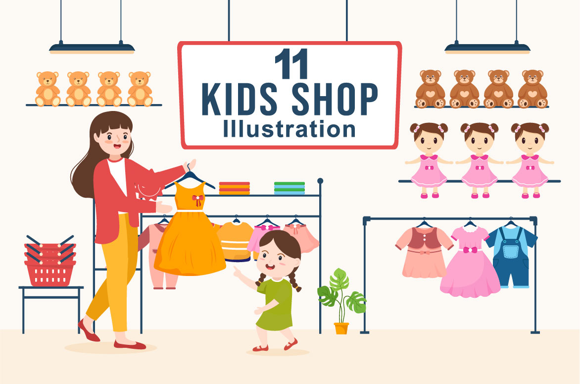 11 Kids Shop Illustration Facebook Collage image.