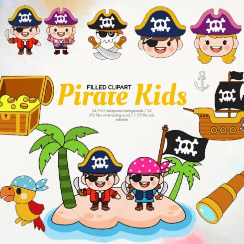 Kids pirate, Filled Clipart.