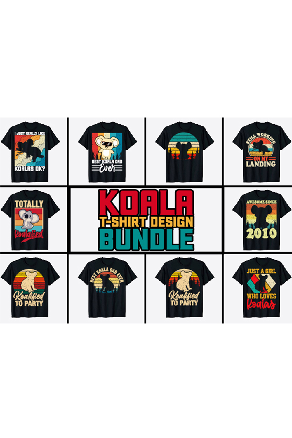 Koala T-Shirt Designs Bundle - pinterest image preview.