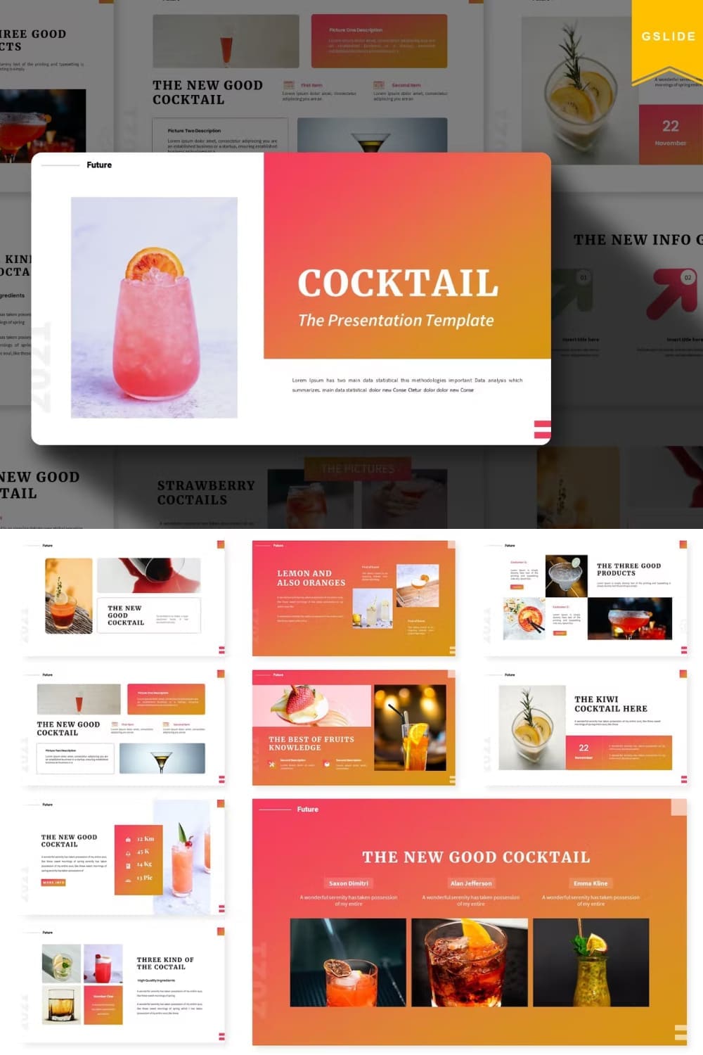 Cocktail | Google Slides Template - pinterest image preview.