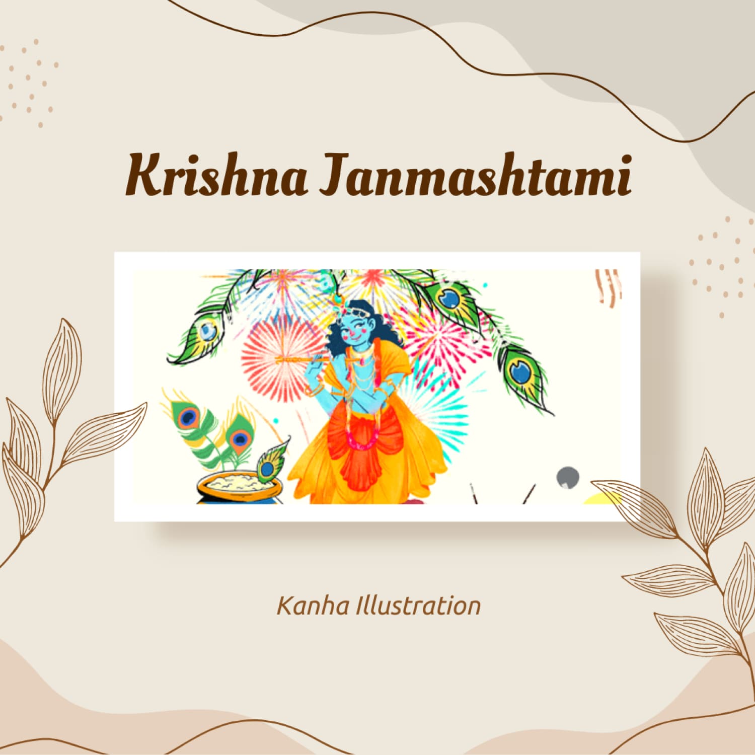 Hand draw sketch lord krishna in happy janmashtami holiday background::  tasmeemME.com
