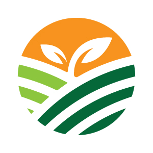 An image with a charming round logo for a farm in orange green colors.
