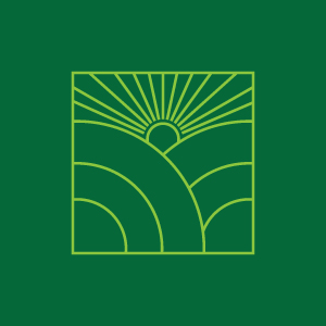 An image with a beautiful square logo for a farm on a green background.