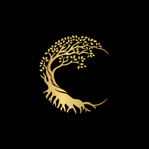 Image with amazing luxury golden curved tree logo.