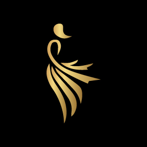 Image with enchanting luxury logos in golden color on a black background.