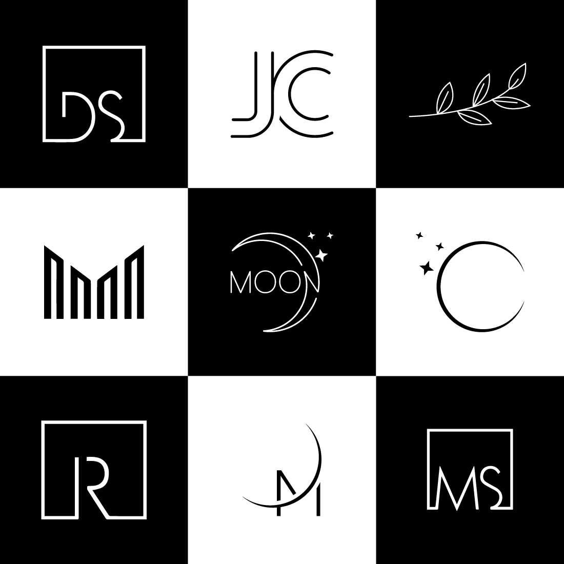 A selection of images with beautiful luxury logos in white.