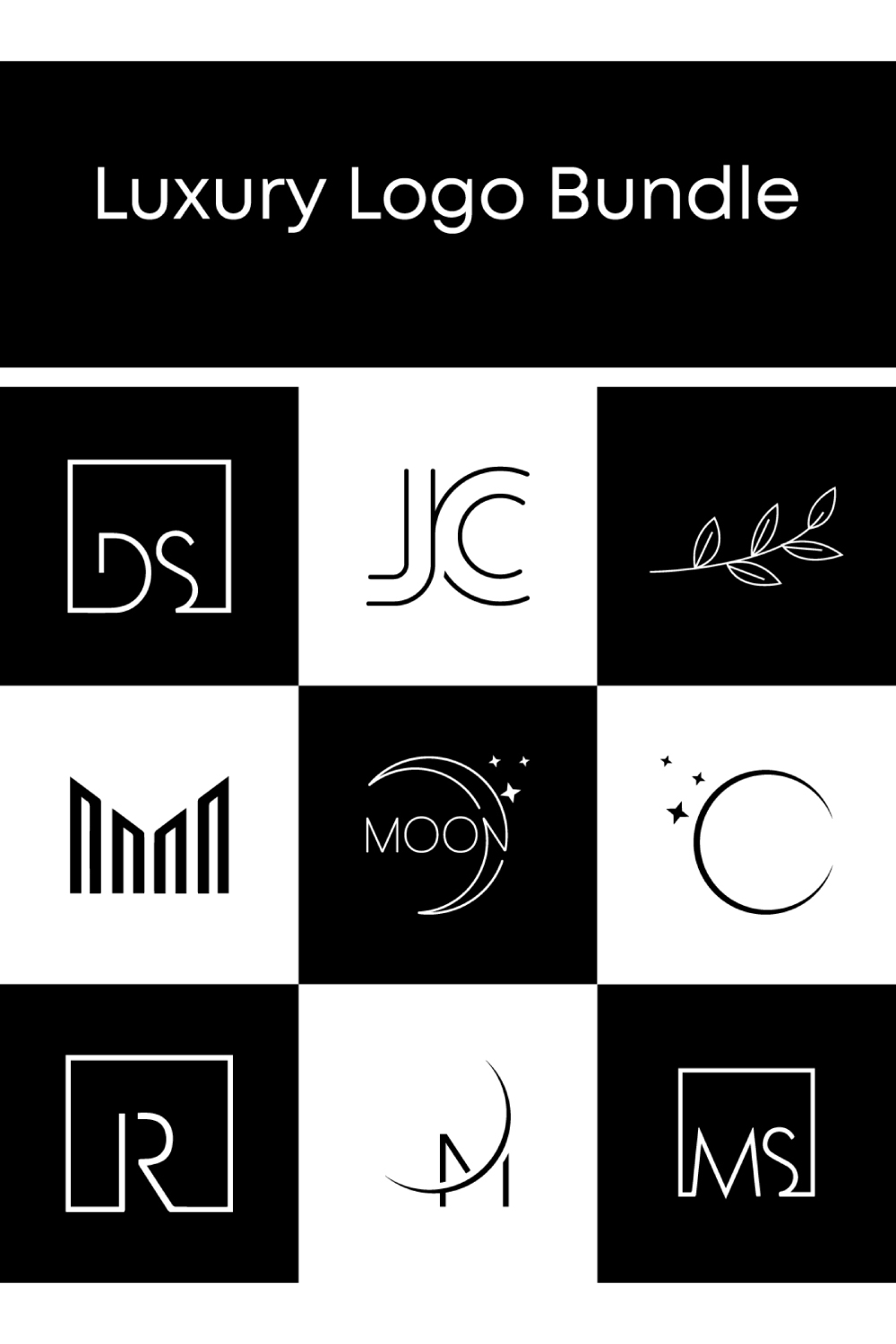 Collection of images with exquisite luxury logos in white.