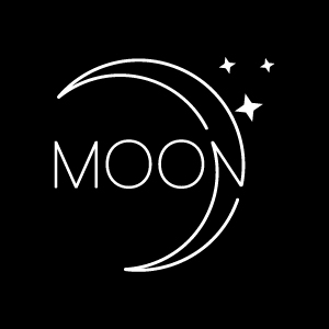 Image with beautiful luxury white moon logo on black background.