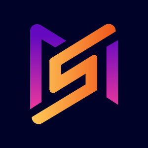 Image with charming orange and purple color logos on dark background.