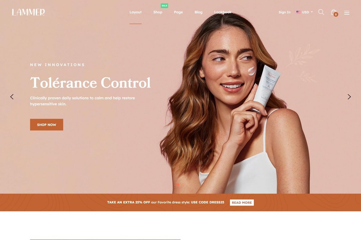 Shopify theme homepage in pastel colors.