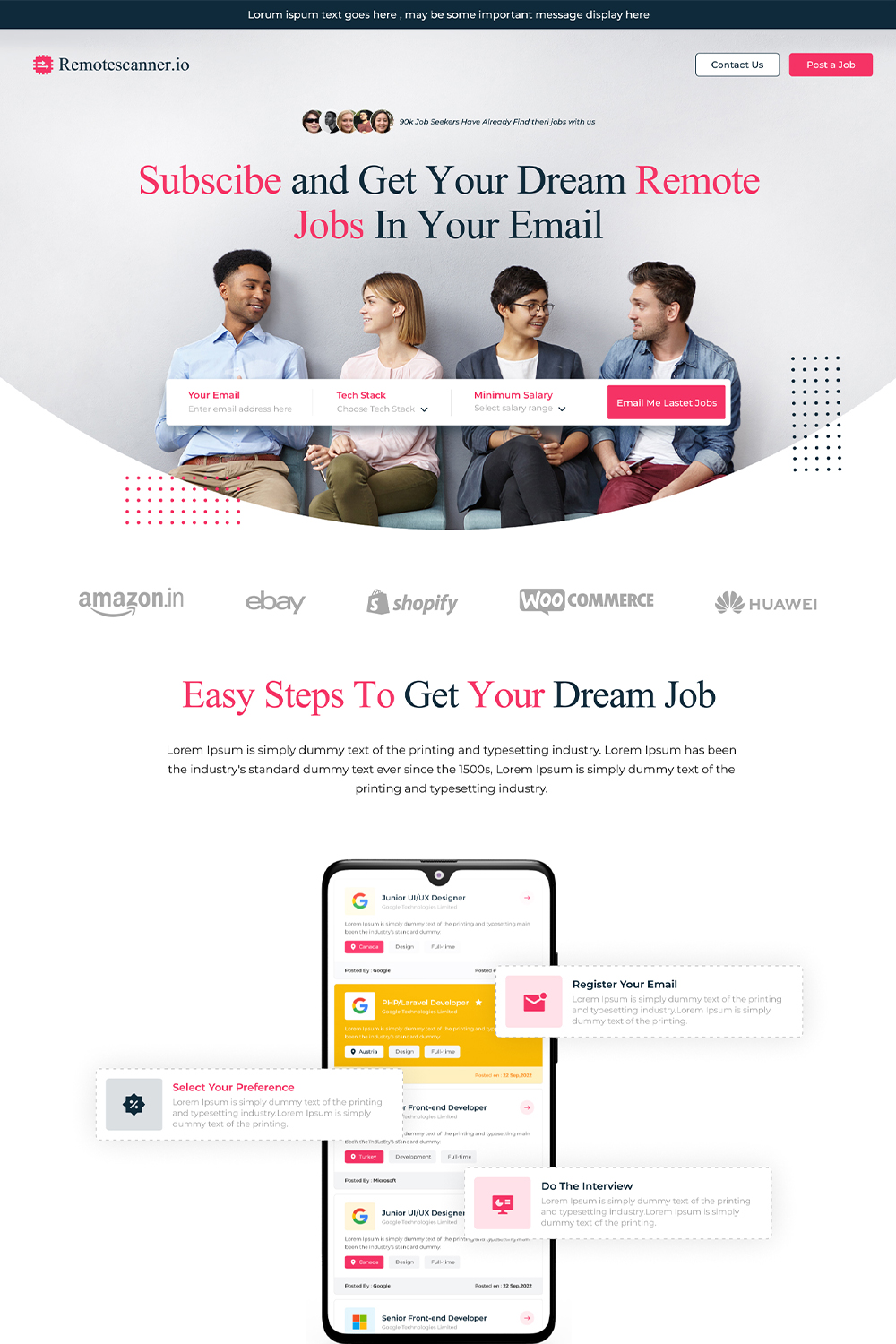 Bundle of 3 Job Search Landing Page Design Template in Figma in Just $8 pinterest image.