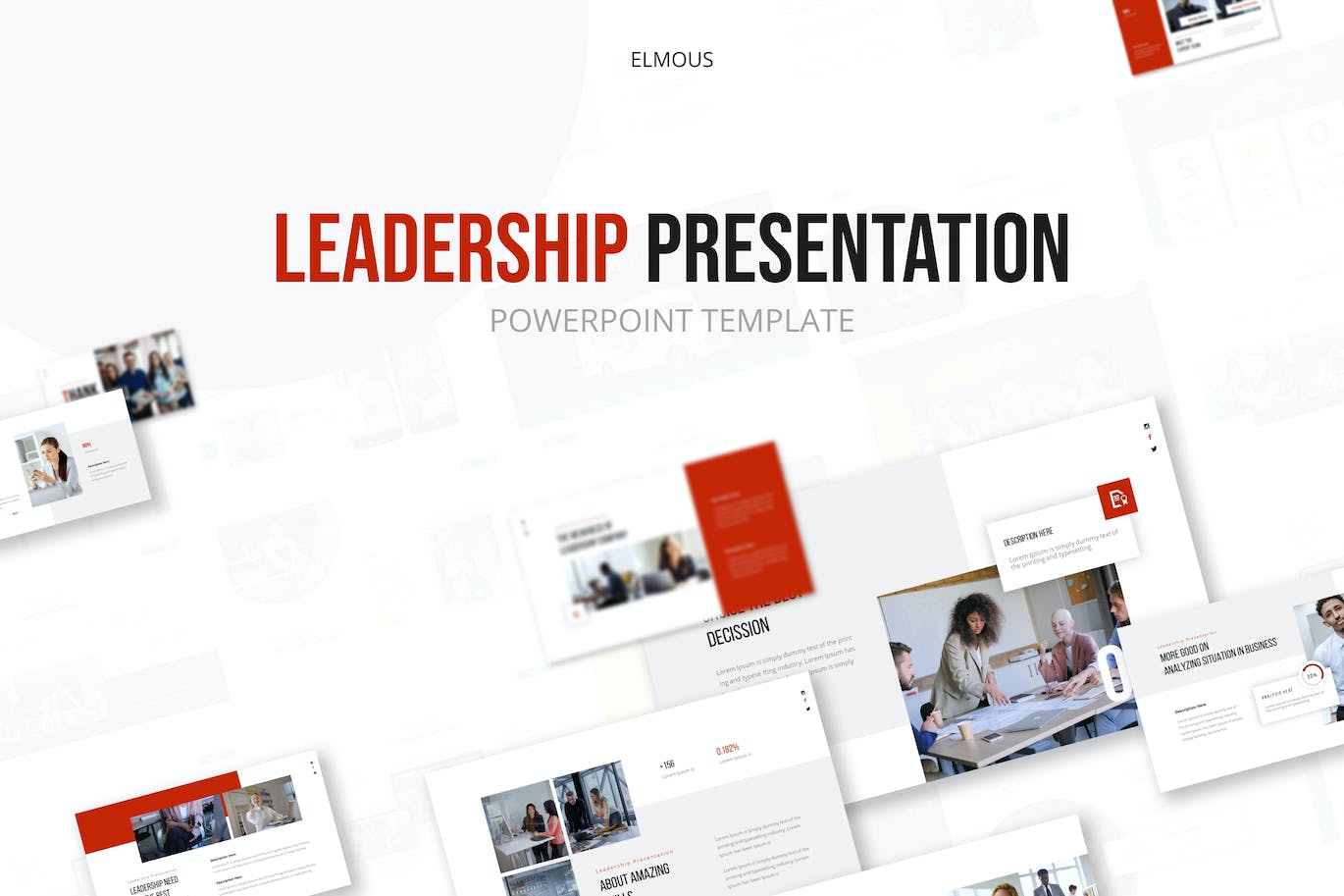 A set of images of beautiful presentation template slides on the topic of leadership.