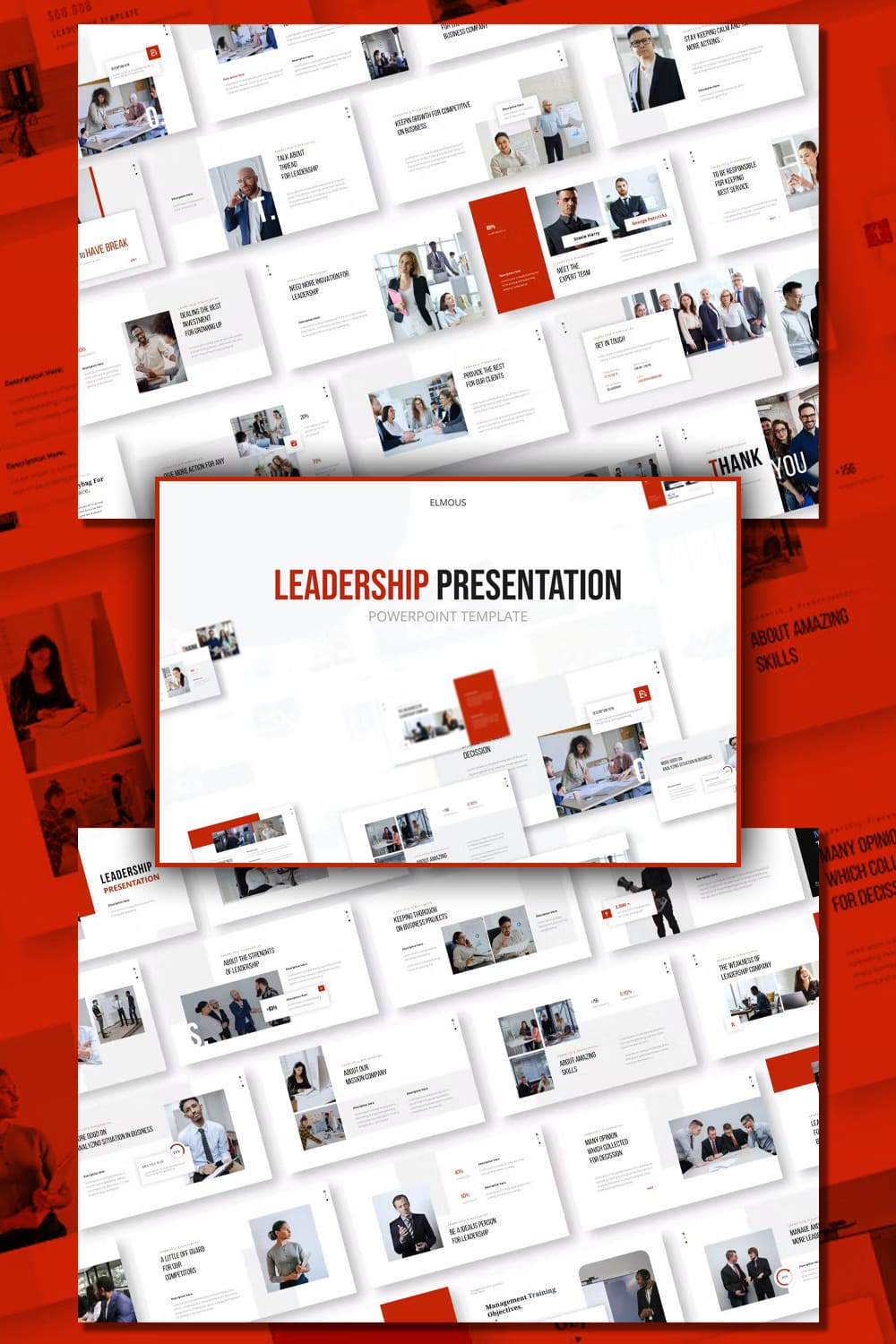 A collection of images of great presentation template slides on the theme of leadership.