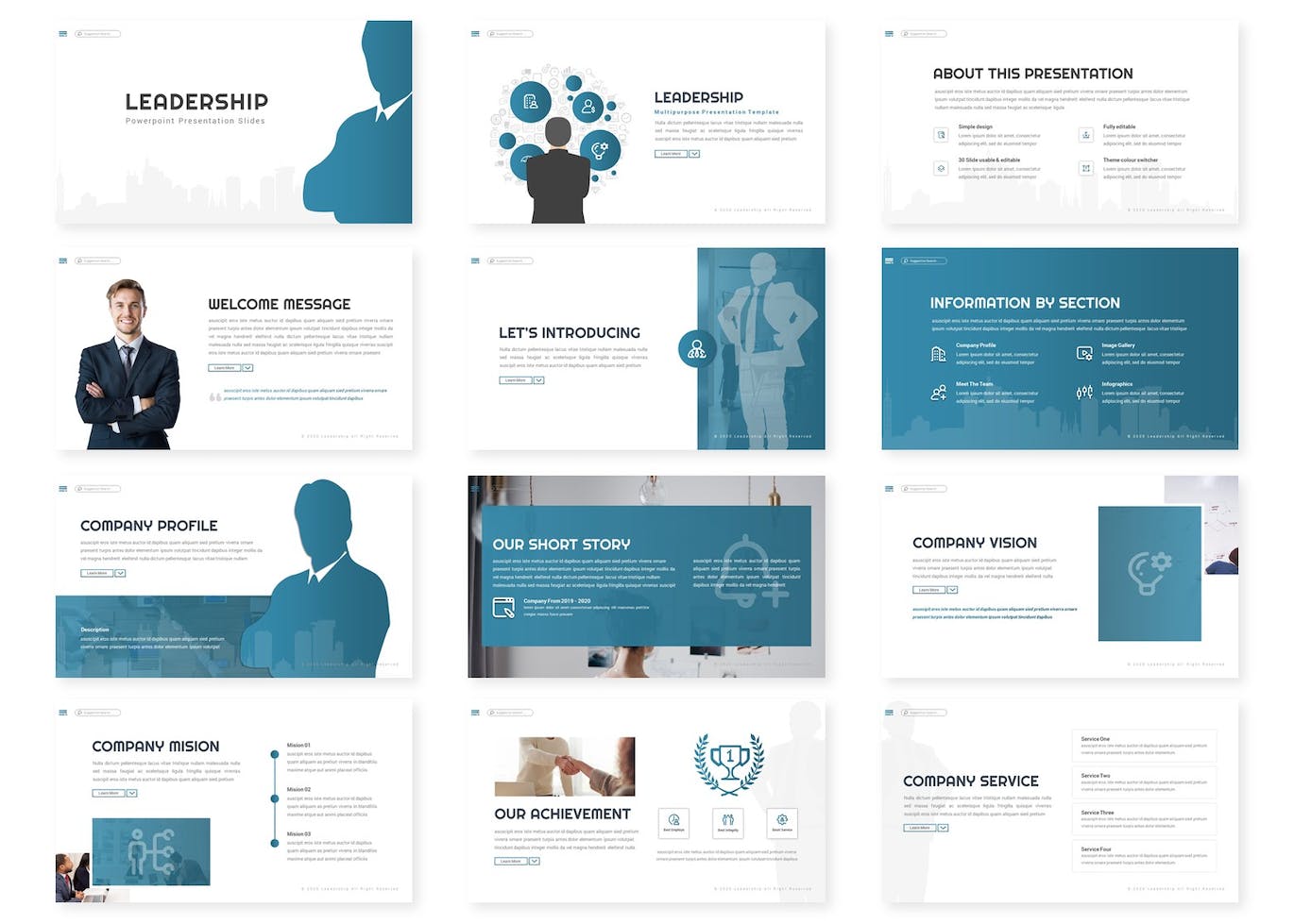 A selection of images of unique slide presentation template on leadership.