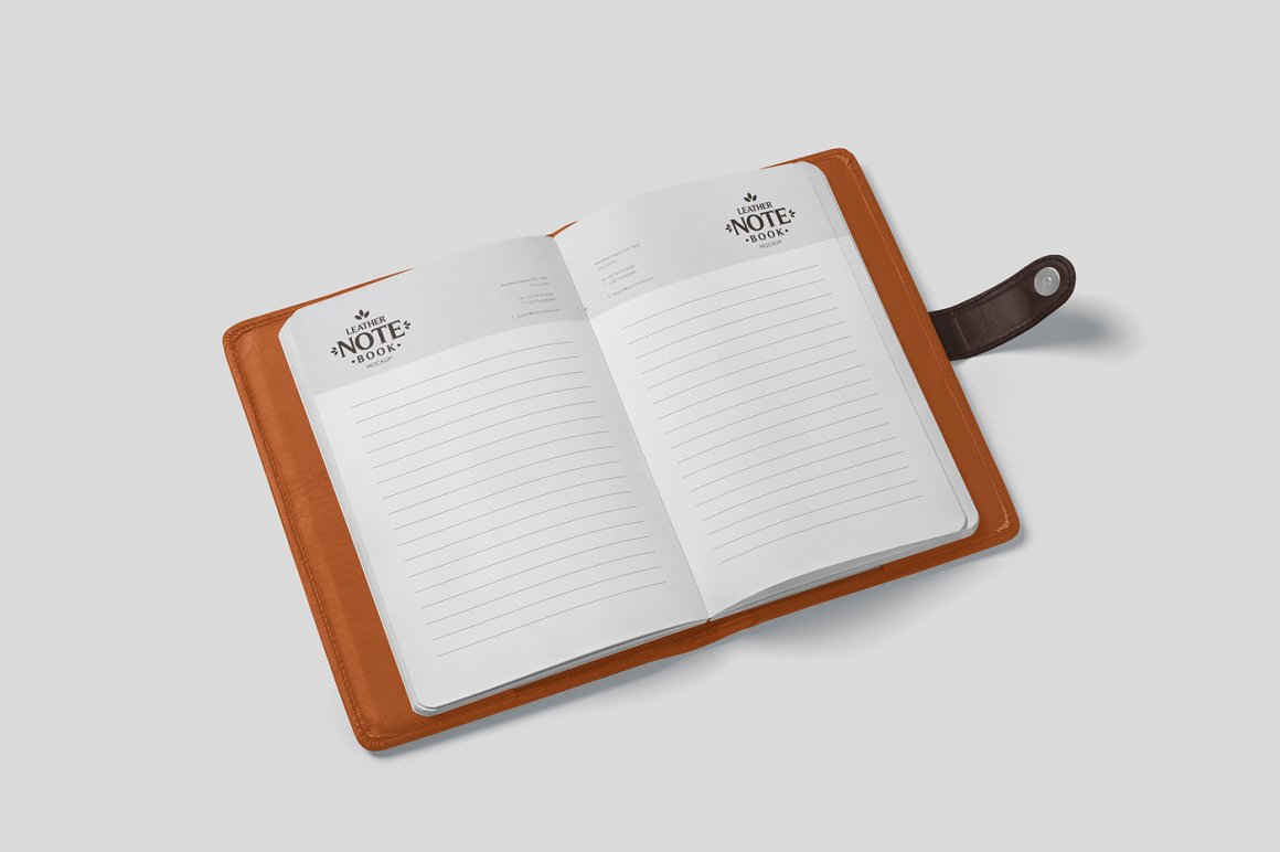 Image of a leather notebook in an expanded view with an enchanting design.