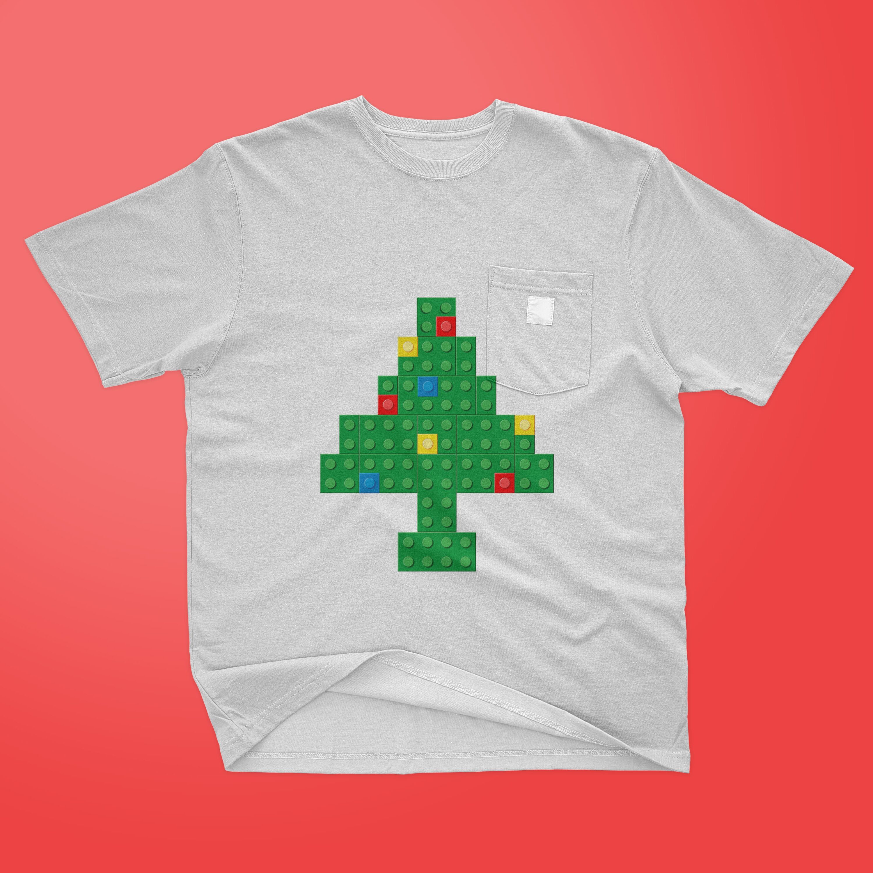 Lego christmas tree printed on the t-shirt.