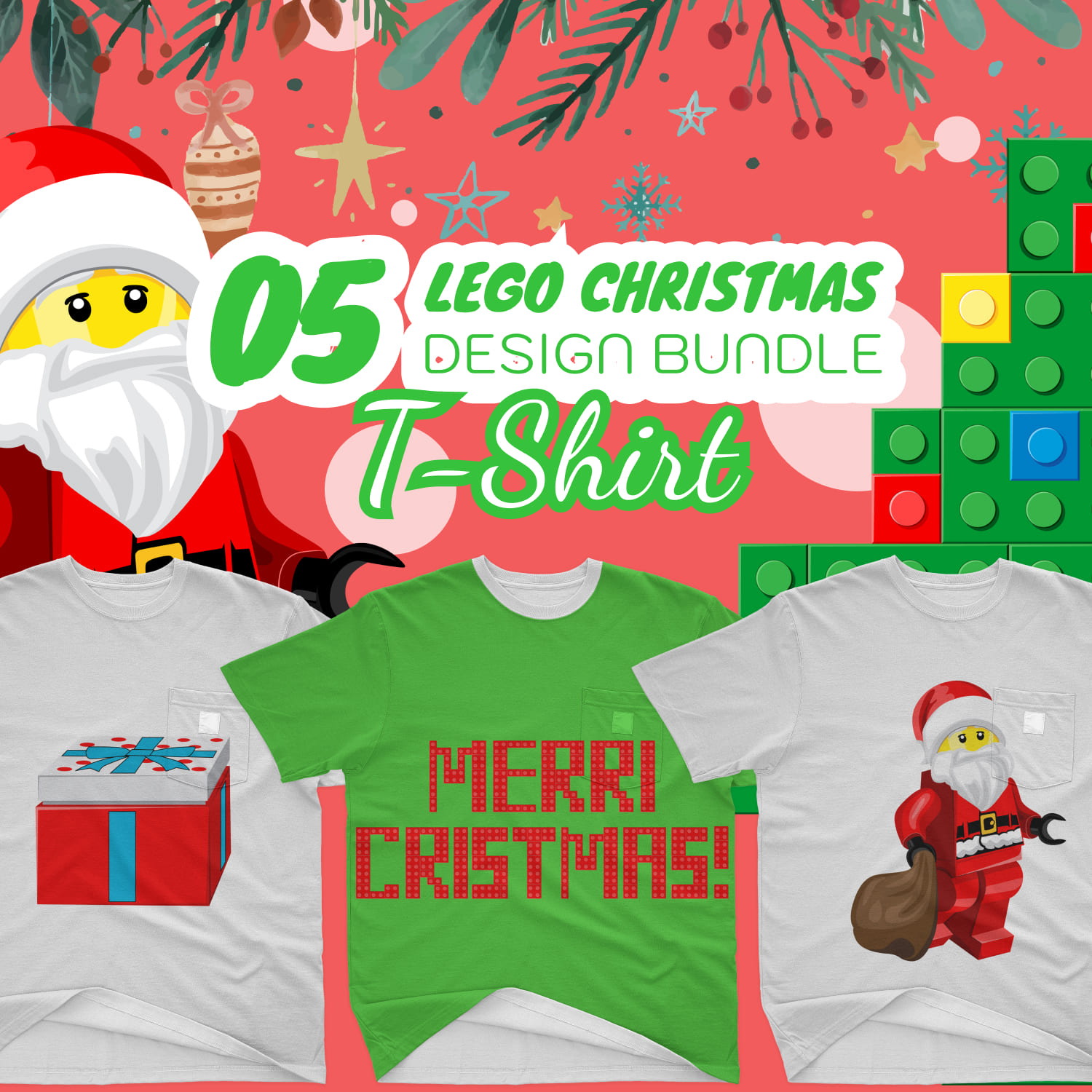 Lego Christmas SVG T-shirt Designs Bundle - main image preview.