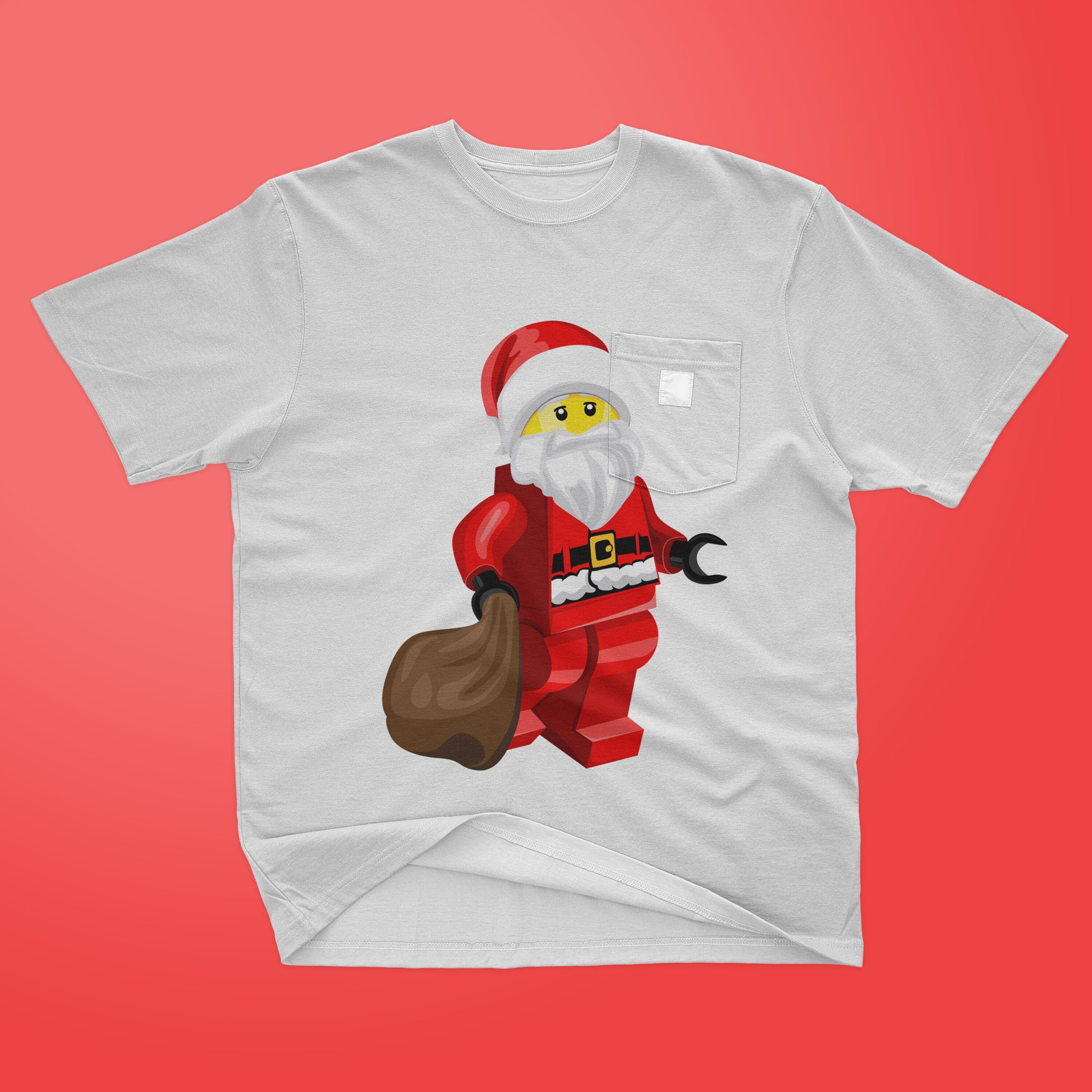 Lego christmas Santa printed on the t-shirt.