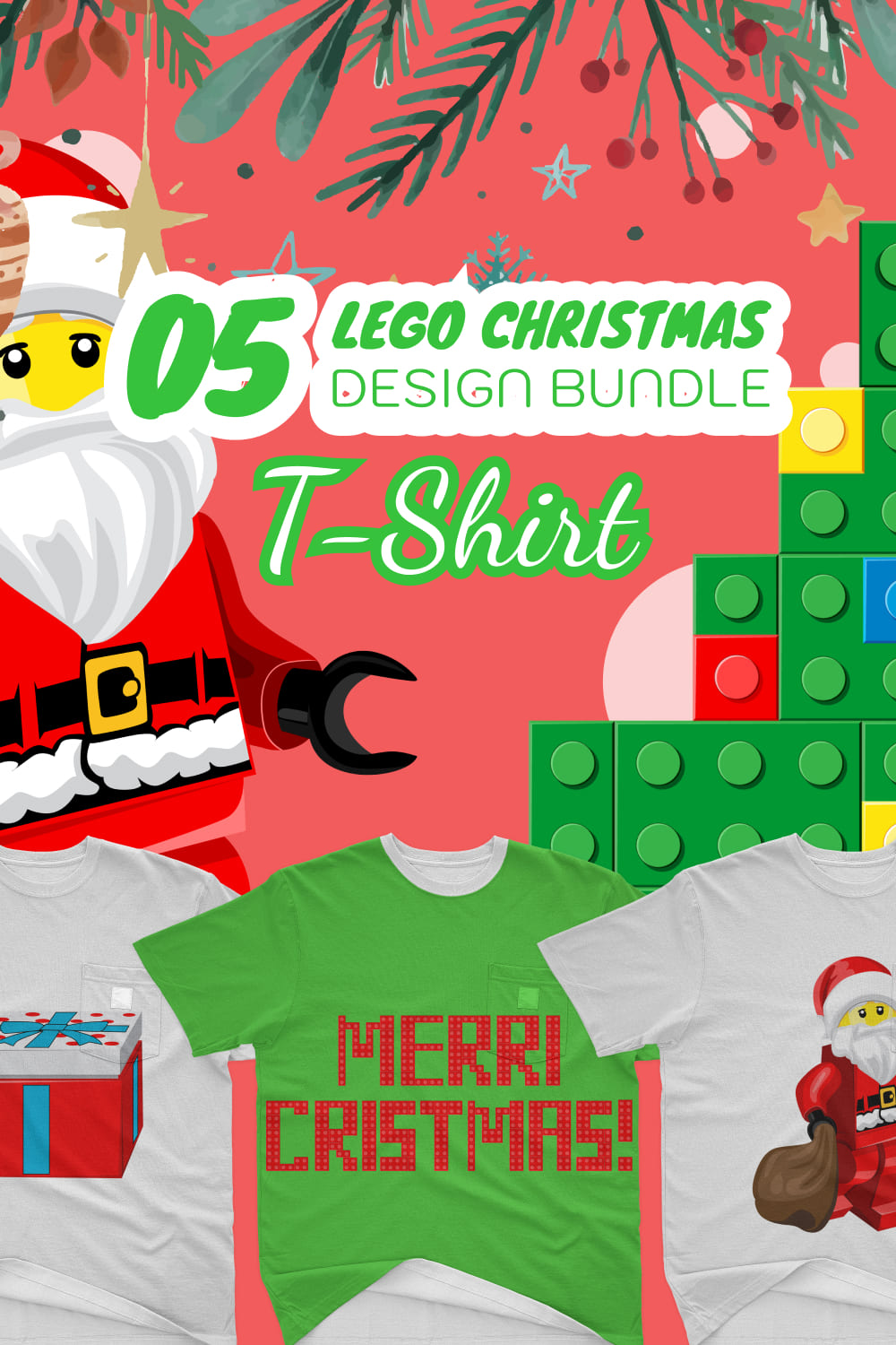 Lego Christmas SVG T-shirt Designs Bundle - pinterest image preview.
