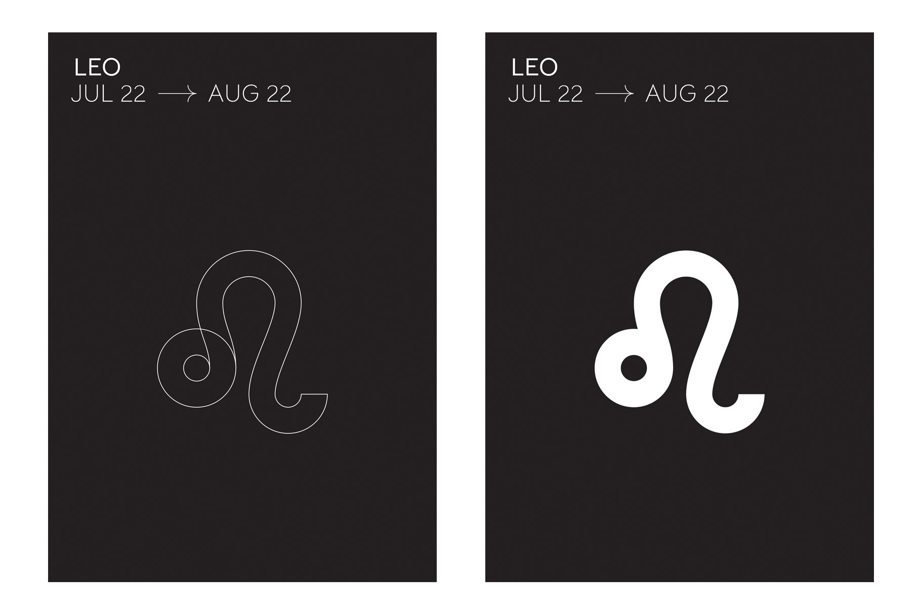 Outline and bold white Leo graphic.