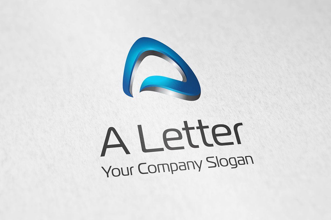 Black lettering "A Letter Your Company Slogan" and blue 3D logo on a grey background.