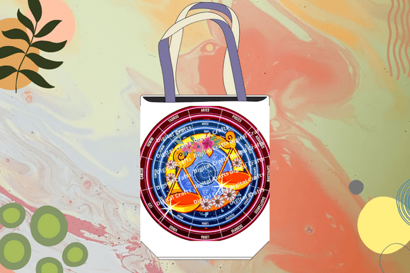 White eco bag with the libra astrology illustration.