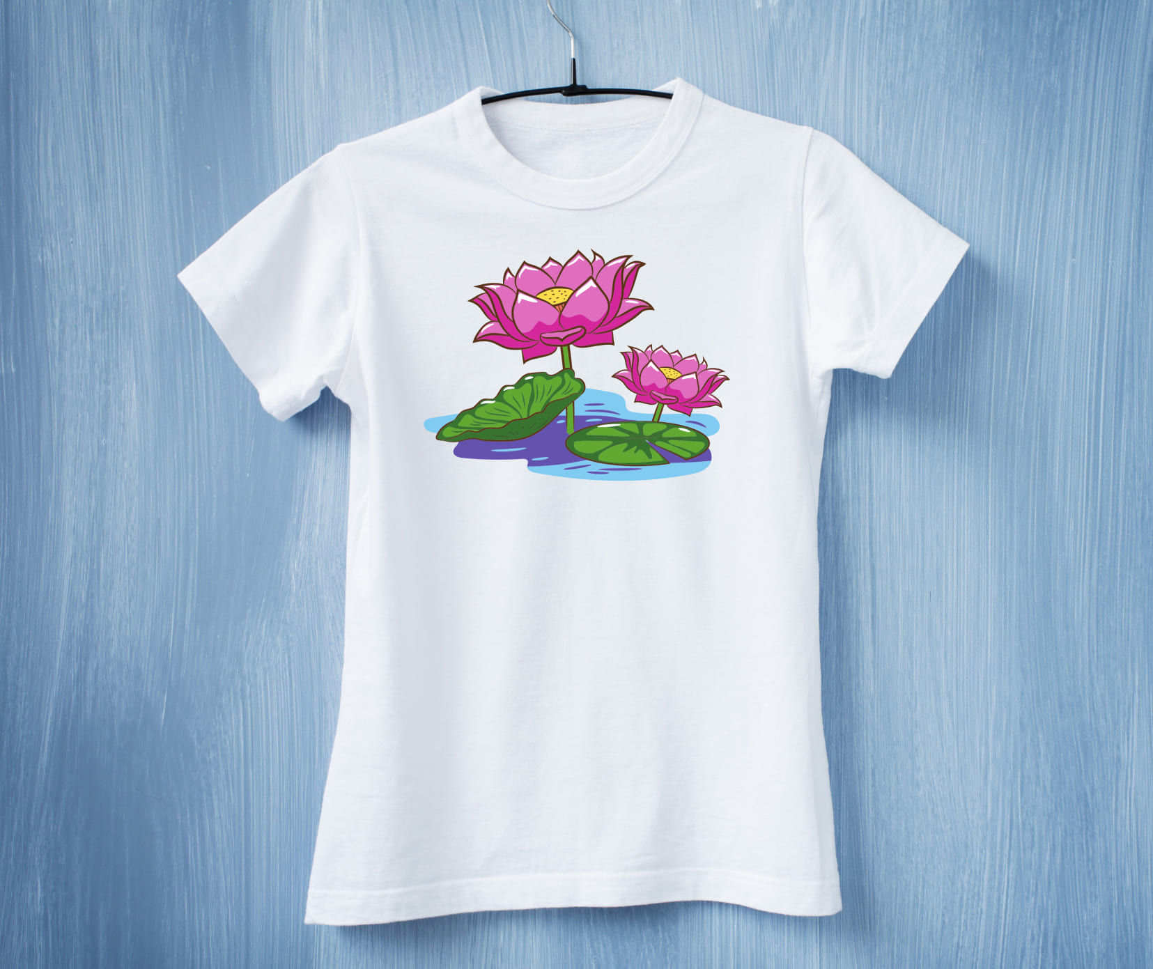 Women white t-shirt with two blossom lotuses.