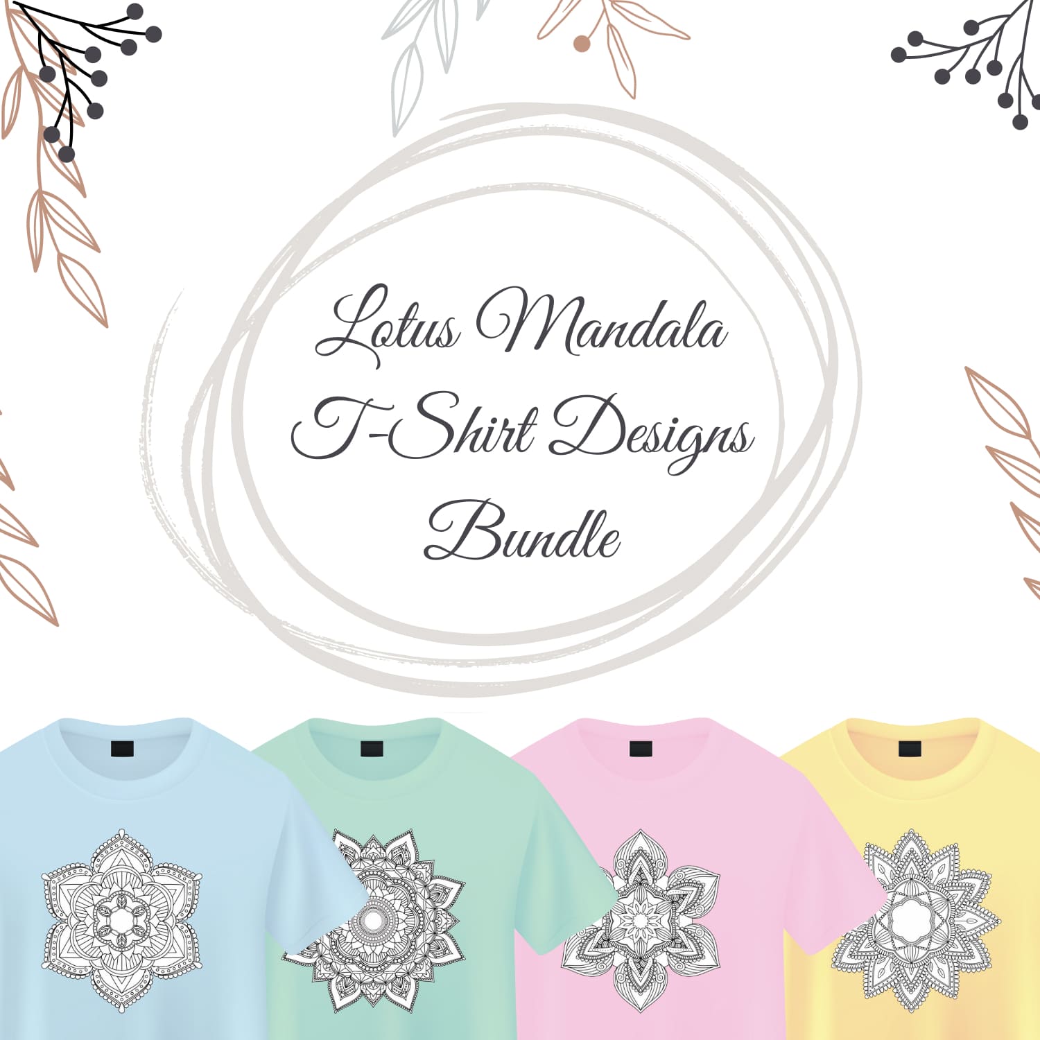 Lotus Mandala T-shirt Designs Bundle.
