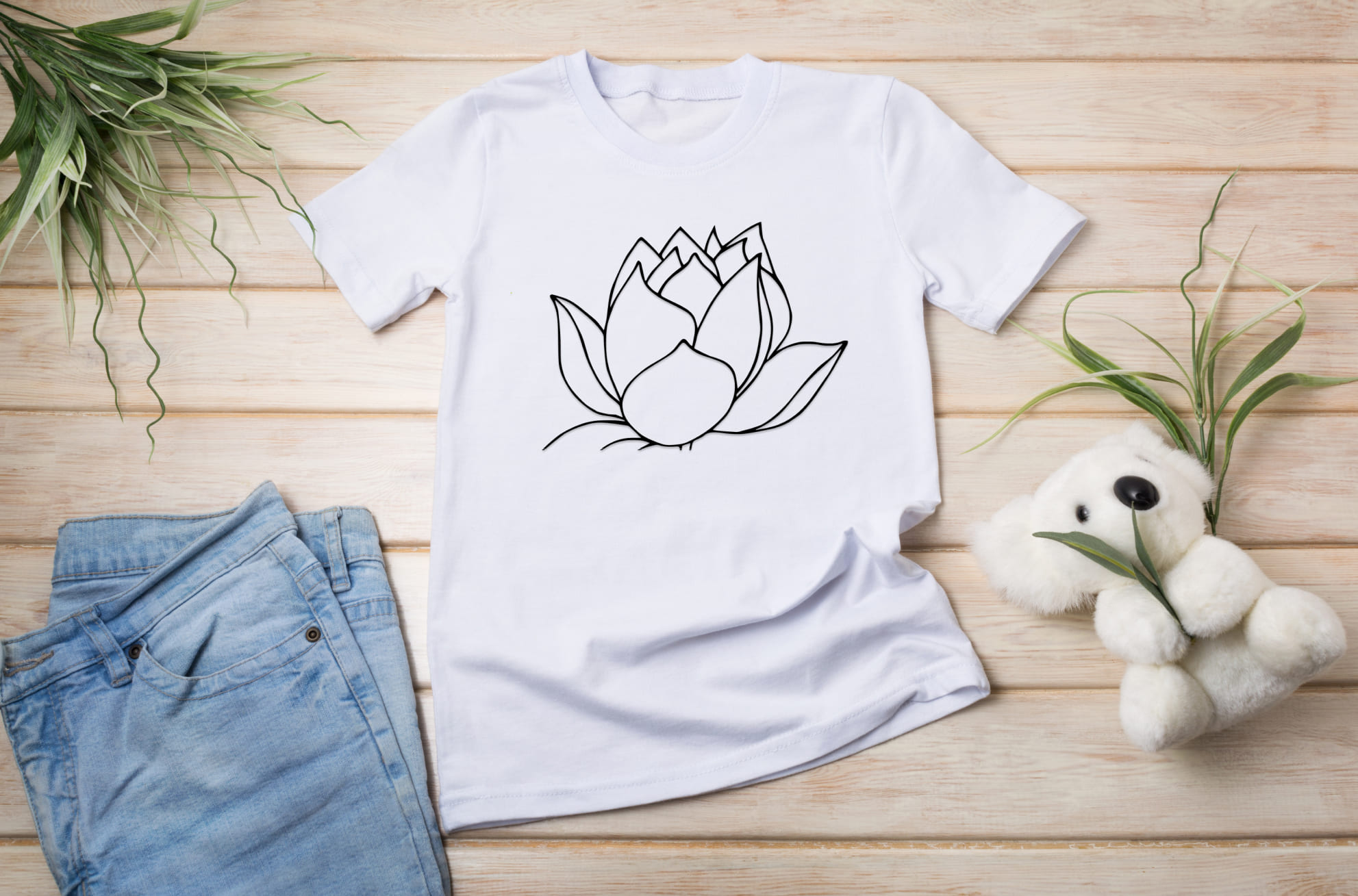 Blossom lotus on the t-shirt.