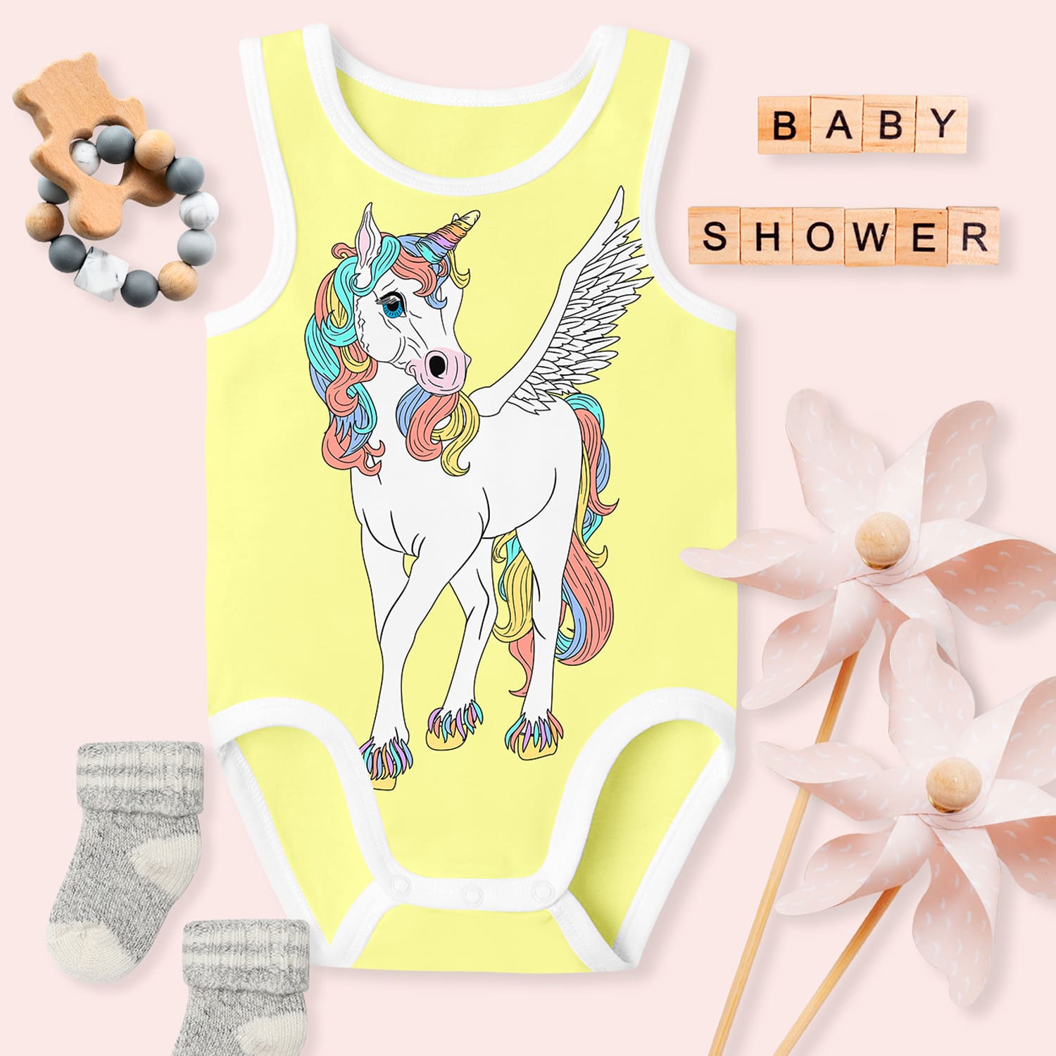 Baby clothes design with magical unicorn.