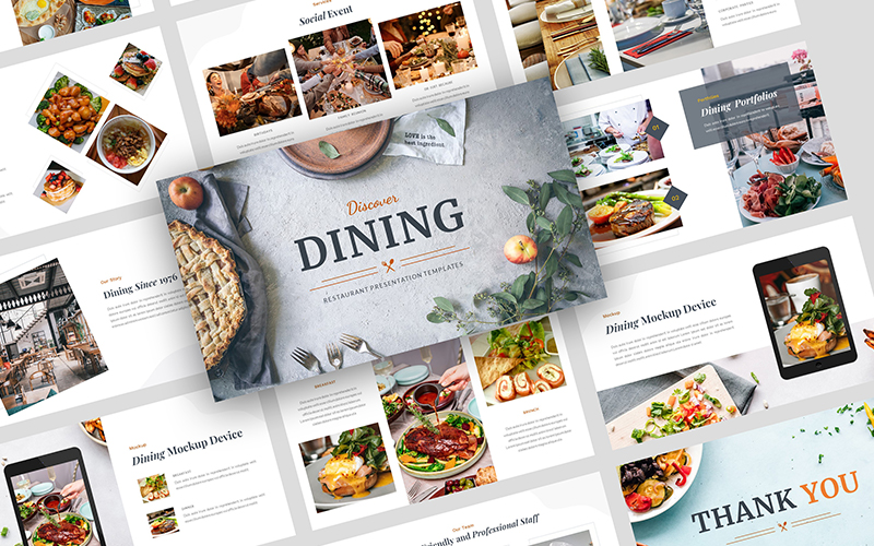 Dining - Restaurant Presentation PowerPoint Template Facebook Collage image.