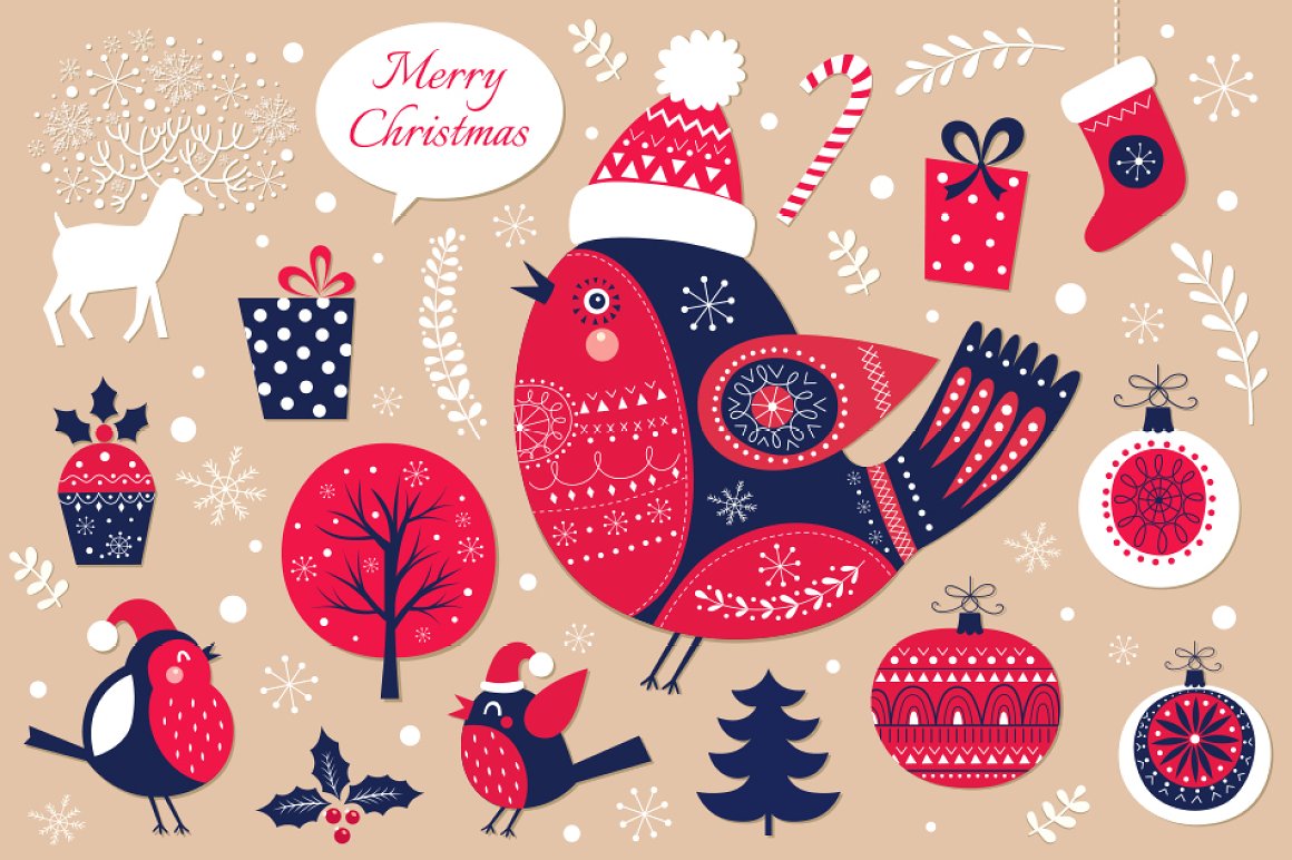 So cool red Christmas illustration with an ornament.