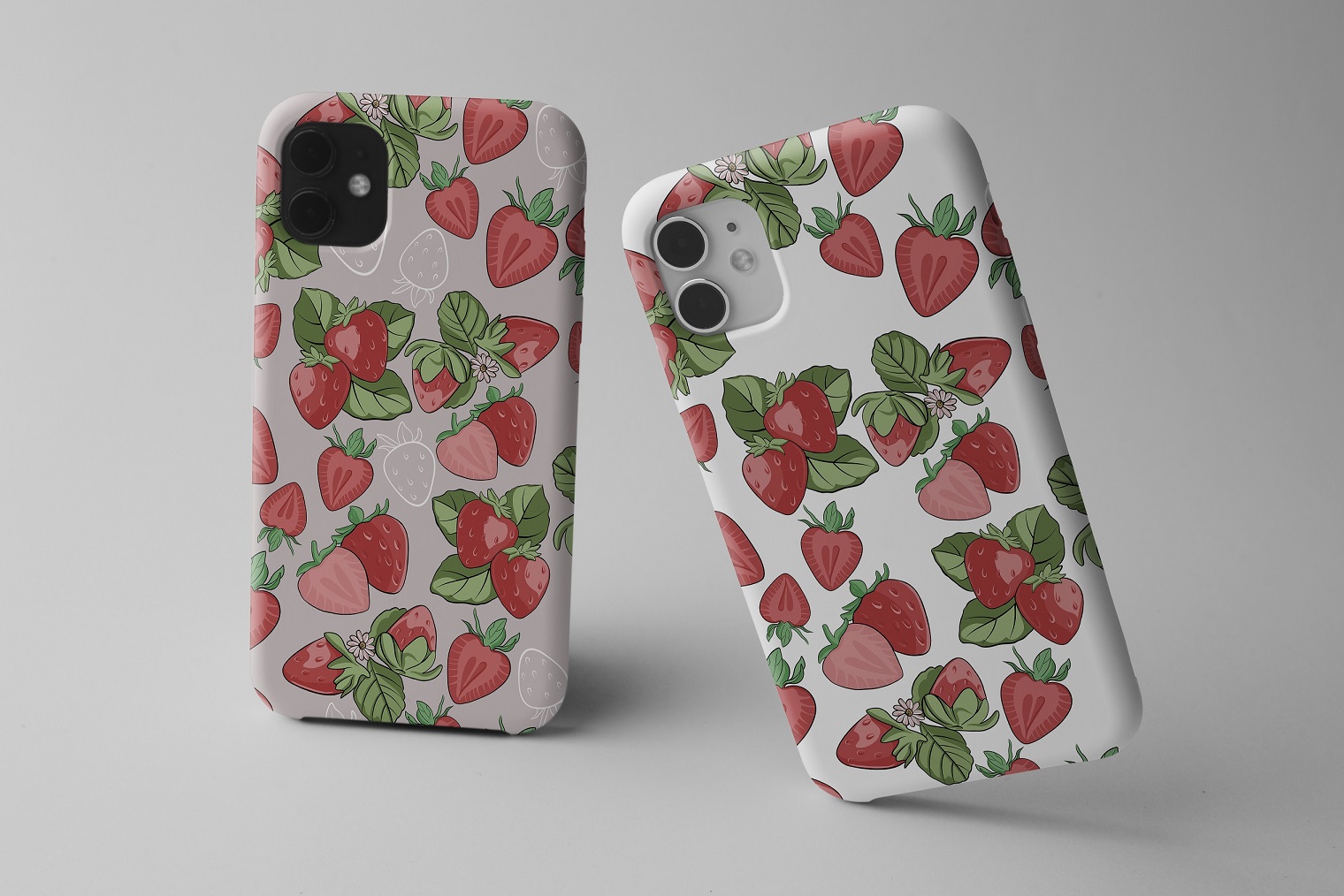 Strawberry Illustrations with case mockup.