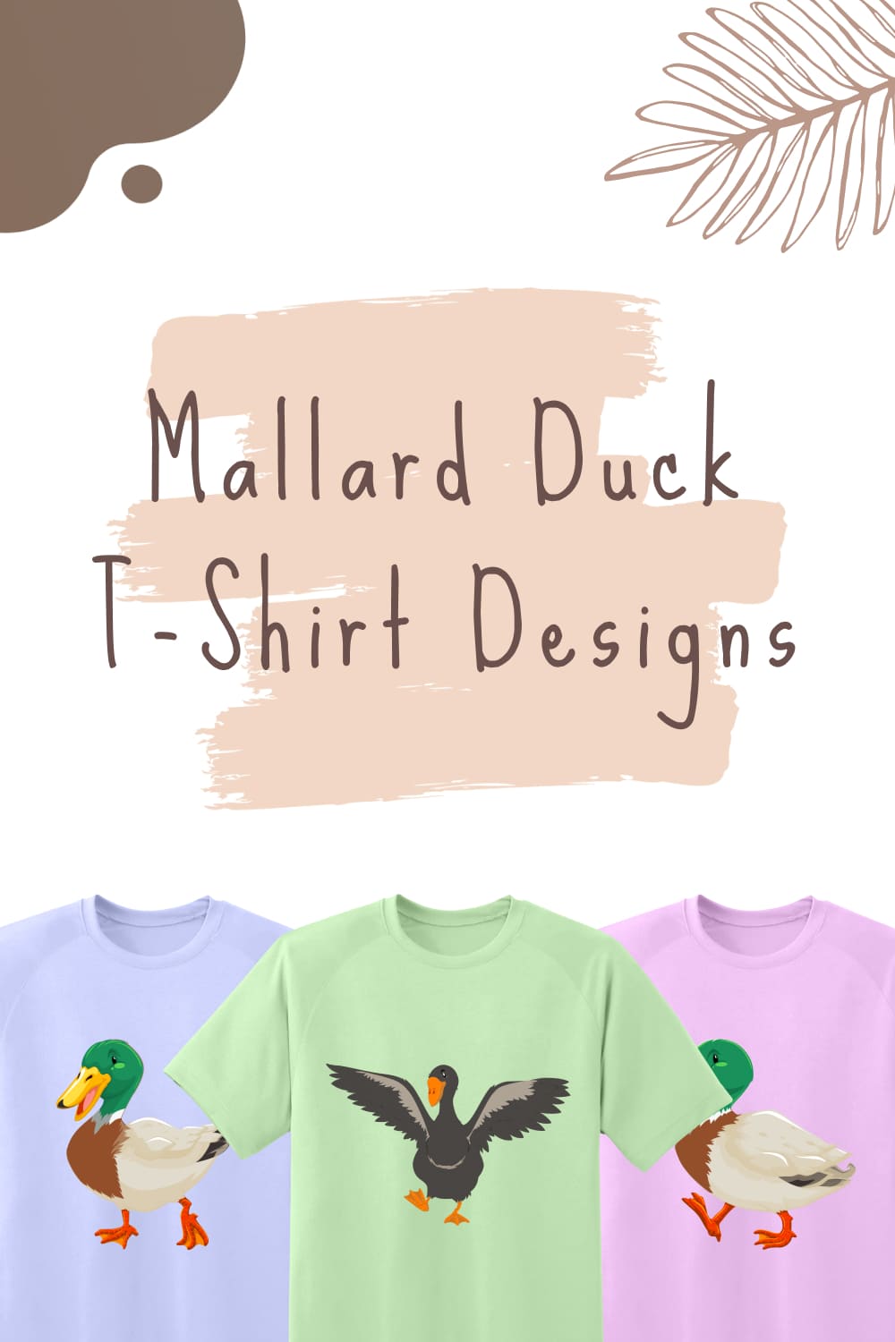 Set of t-shirt images with mallard duck colorful prints.