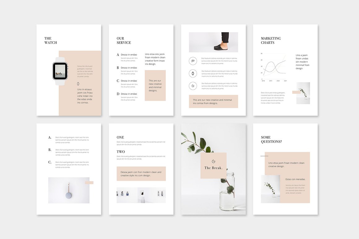 Set of elegant images of vertical A4 slide presentation template.