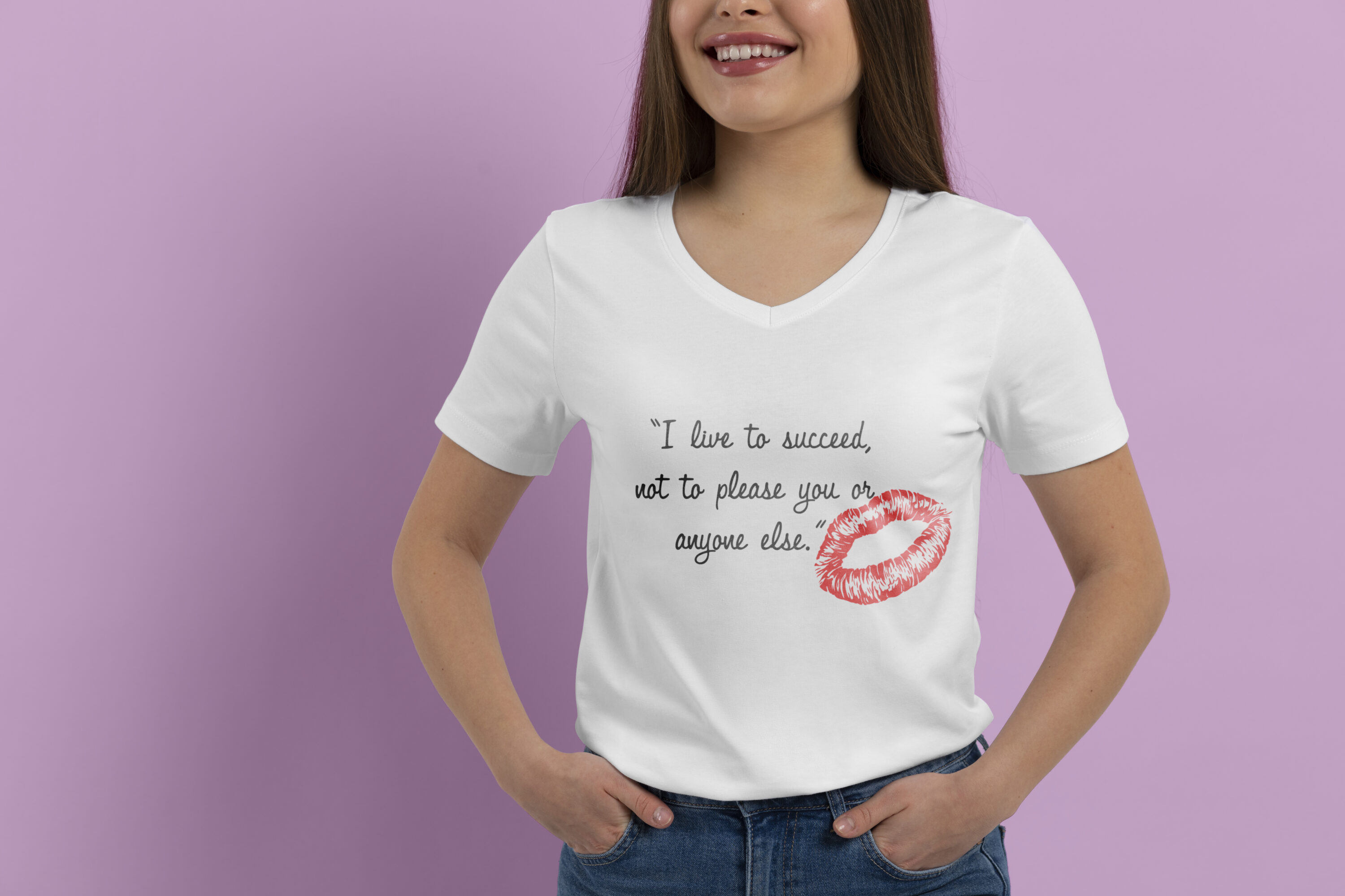 Images of a white t-shirt with an irresistible print quote Marilyn Monroe.