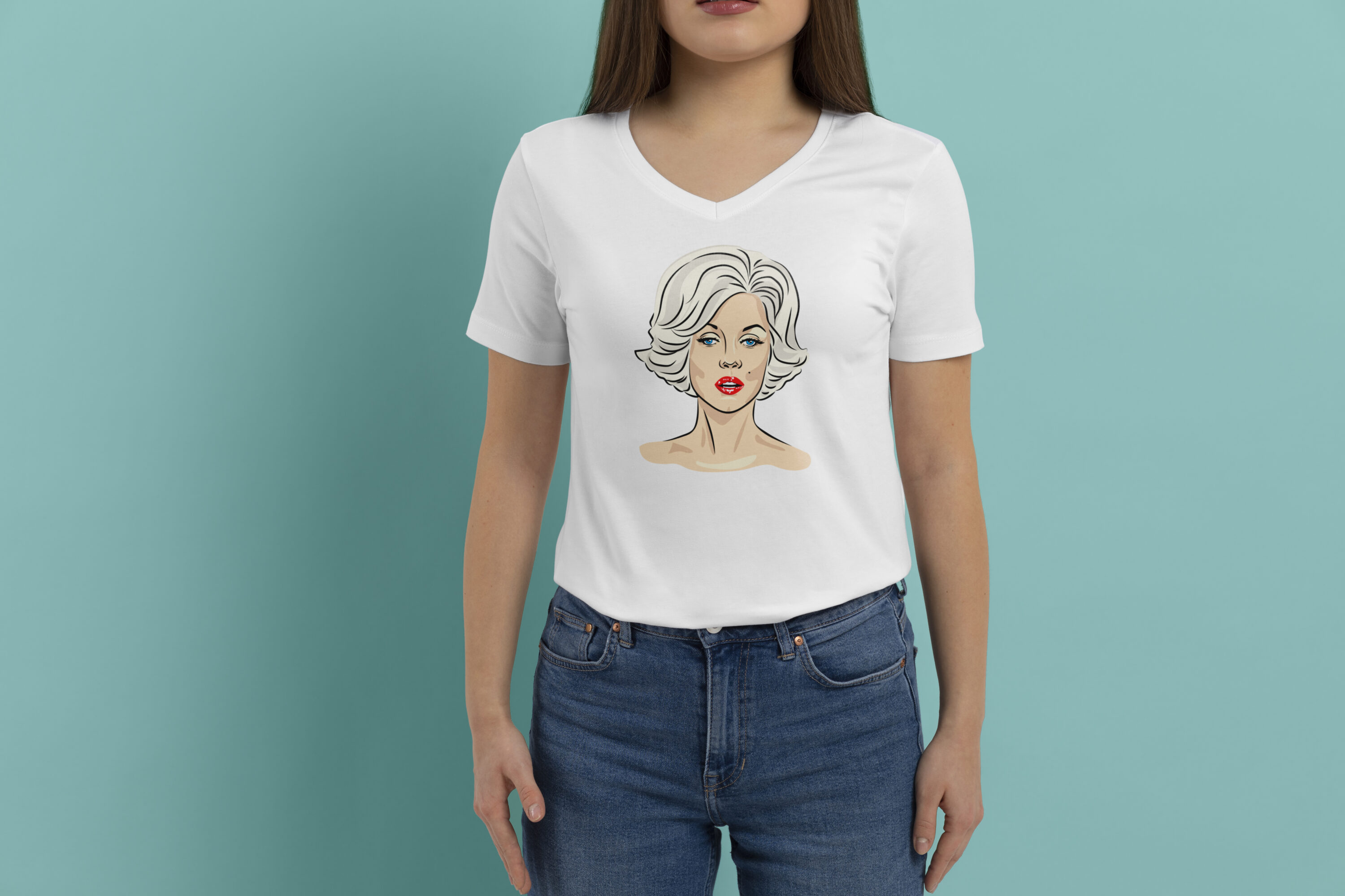 Image of white t-shirt with cute Marilyn Monroe print.