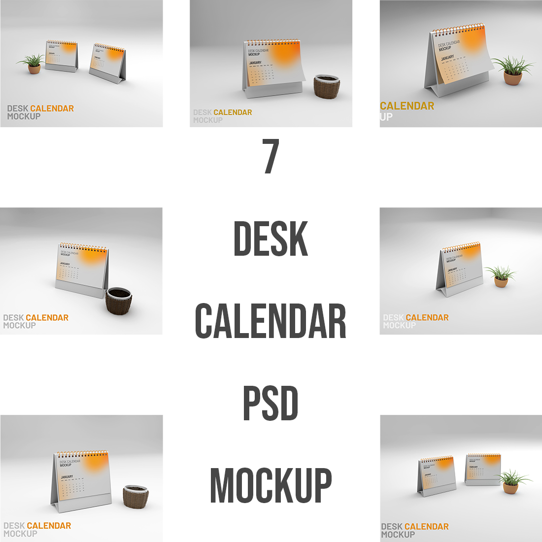 7 Desk Calendar PSD Mockup preview image.