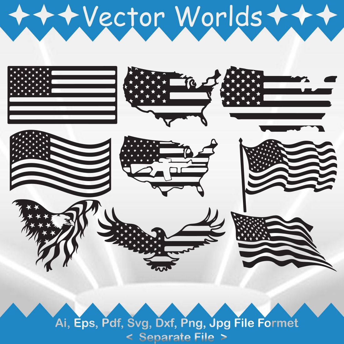 Set of amazing america flag vector images.